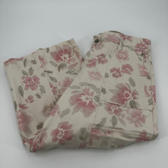 Pants - Democracy Absolution Floral Cargo Cropped Pants Pink Cream Size 14 Stretch Denim